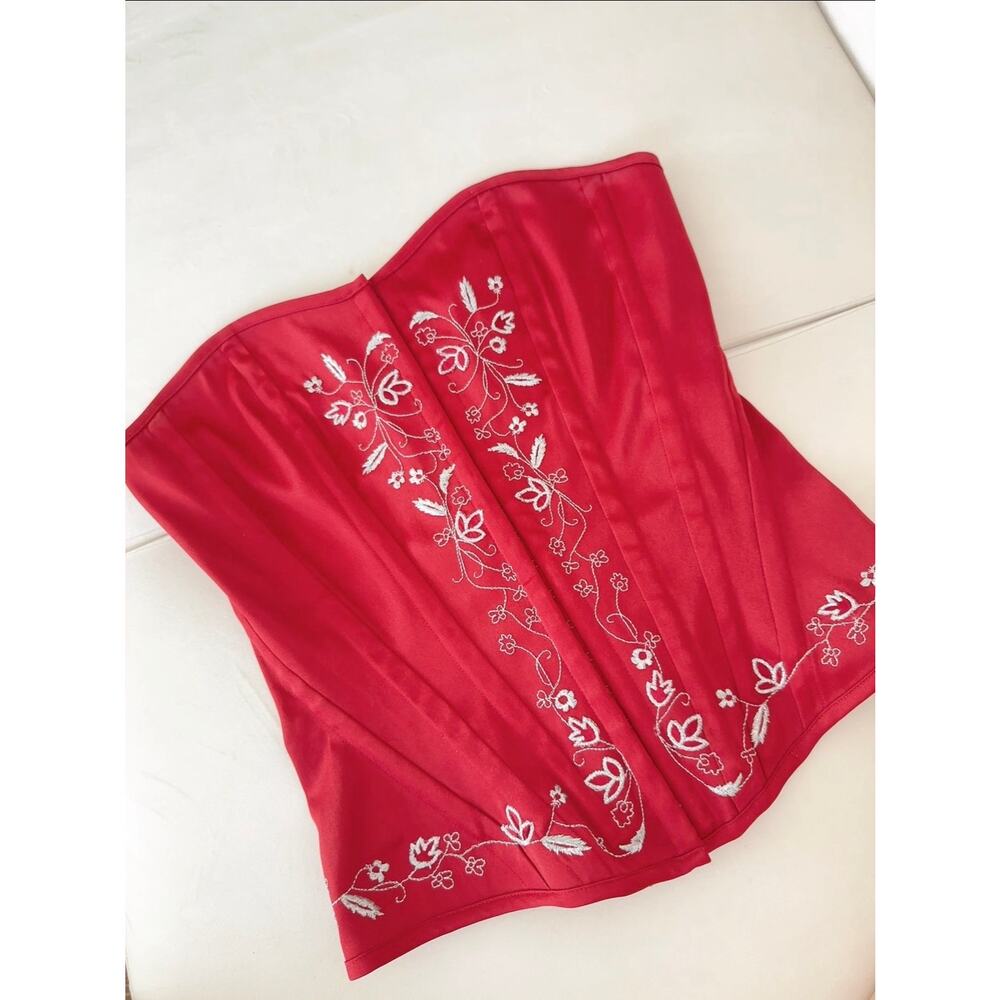 Vintage Charlotte Russe Y2K Red Silver Embroidered Boned Corset Top Size S - Picture 6 of 6